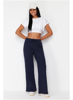 Buy Dark Navy Blue Wide Leg Thin Knitted Sports Sweatpants in Egypt