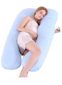 اشتري Maternity Pillow, U Shape Maternity Full Body Pillow With Zipper Removable Cover, Maternity Back, Hip, Leg, Belly Support (Blue Cotton) في الامارات