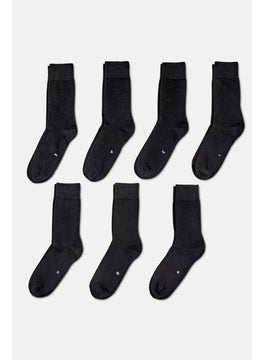 اشتري Men 7 Pairs Plain Socks, Black في الامارات