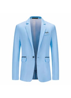 Buy 1 x 5 pcs 2024 Autumn Mens Plus-Size Color-Block Suit Jacket Sky blue in Saudi Arabia