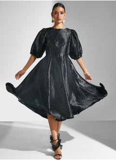 اشتري Ballon Sleeve Pleated Dress في الامارات