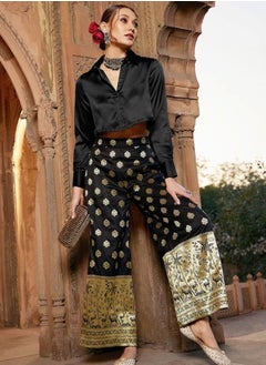 Buy Satin Black Shirt With Self Design Brocade Palazzo in UAE