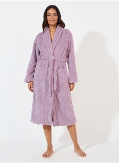 Buy Cable Design Shawl Collar Fleece Robe in Saudi Arabia