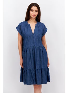 Buy Women Textured Midi Dress, Blue in UAE