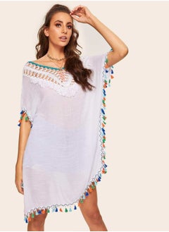 Buy Tie Back Tassel Detail Crochet Yoke Cover Up in UAE