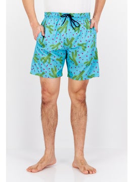 Buy Men Allover Print Swimwear Short, Turquoise Combo in UAE