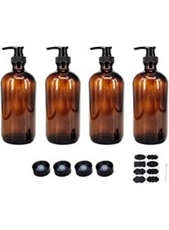 Buy 4 Pack 16 oz Amber Glass Bottles with Pumps for Shampoo Essential Oils Cleaning Products Lotions Aromatherapy Oil Pump Bottles Refillable Containers with Cap 8 Chalk Labels in UAE