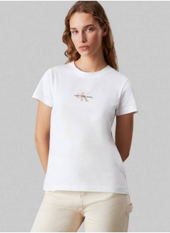 Buy Women's Slim Monogram T-Shirt - Cotton jersey, White in UAE