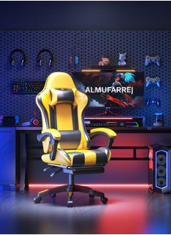 Buy Gaming Chair Adjustable Computer Chair PC Office PU Leather High Back Lumbar Support Comfortable Armrest Headrest  Yellow/ Black in Saudi Arabia