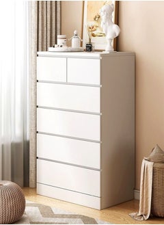 Buy Modern 6 Drawer Tall White Dresser Chest of Drawers Organizer Concealed Handle Design Closet 15mm Wood Thickness Storage Cabinet for Living Room Bedroom Hallway 60x40x111 cm in UAE