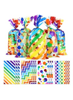 Buy Rainbow Cellophane Treat Bags, 100 Pieces Printed Plastic Gift Goodie Candy Treat Bags With Ties For Summer Kids Birthday Party Favor Supplies in UAE