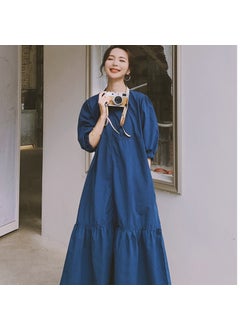 اشتري Summer 2024 Blue Retro Dress Loose Fit Beach Maxi Blue في الامارات