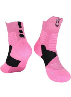 Buy Basketball Socks for Men & Boys, Cushioned Athletic Breathable Mid Sock, Professional Thick Socks for Sports Running Training Pink/Black in Saudi Arabia