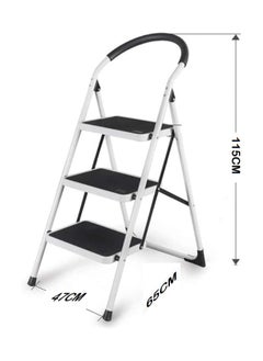 Buy Three-Step Folding Home Ladder Suitable for Indoor, Kitchen, Living Room, Portable Step Ladder (White and Black) in Saudi Arabia