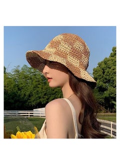 Buy Womens Straw Sun Hat Woven Bucket Hat Fishing Hat Beach Hat Foldable Cap Summer Caps, Wide Brim Bucket Hat for Women in UAE