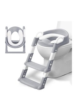 اشتري Adjustable Potty Ladder Seat for Toilet Training with Steps,Handle & Soft Cushion Design Non Slip & Space Efficient Toddlers & Children Foldable & Easy Assembly Splash Guard Included Grey في الامارات