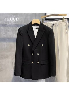 Buy 2022 Spring and Autumn Suit Jacket Mens Fashionable Brand Loose Formal Suit Korean Fashionable Ruffian Handsome Business Uniform TopBlack Black in UAE