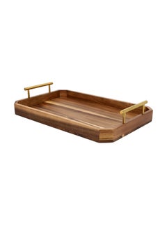 Buy Serving Tray Acacia Wood With Gold Handle 49.5x31.8x9.1 Cm in Saudi Arabia