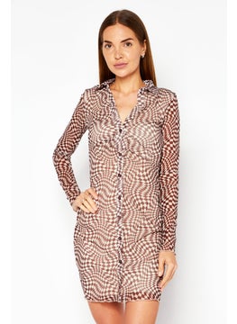 Buy Women Allover Print Mini Dress, Brown/Beige in UAE