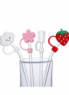 Buy Silicone Straw Tips Cover, 4 Pcs Reusable Drinking Lids Adorable Dust-proof Plugs for 6-8 mm Straws, Decor Outdoor (Not include Straw) in UAE