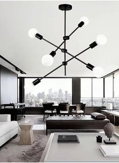 Buy Modern Sputnik Chandelier 6-Light Black Ceiling Lighting Mid-Century Pendant Light Fixture for Kitchen Island Dining Room Living Room Bedroom in UAE