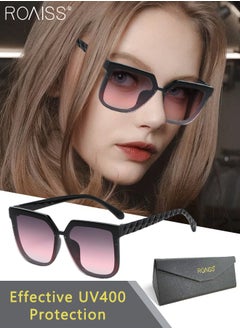 Buy Women's Square Sunglasses, UV400 Protection Sun Glasses with Stylish Temples, Oversize Fashion Anti-glare Sun Shades for Women with Glasses Case, 56mm in Saudi Arabia