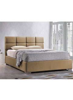 Buy Lombardia | Wooden Bed Frame Upholstered in Velvet - Beige in Saudi Arabia