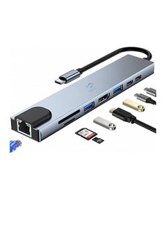 Buy USB C to HDTV 8 in 1 Adapter with RJ45, SD/TF Card Slots, USB 3.0 5Gbps Data Ports for MacBook Pro iPad Pro XPS in UAE