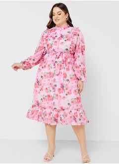 Buy Printed Frill Detail Fit & Flare Dress in UAE