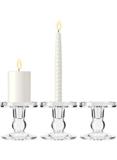 Buy Clear Glass Candlestick Holders for Taper Candles Pillar Candles Candle Holder Set of 3 for Wedding Dinning and Decoration Fit 0.9 "to 2.8" Candles (Clear, H 3.5",3.5",3.5") in Saudi Arabia