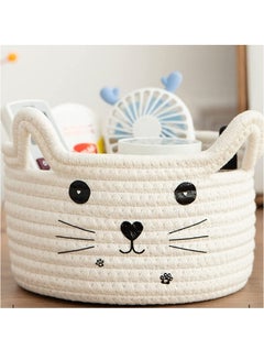 Buy Woven Cat Basket with Ears Storage Organizer Decorative Cotton Rope Bin in UAE