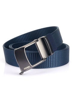 اشتري New Mens Casual Simple Nylon Braided Belt New Design Automatic Buckle Toothless Adjustable Cuttable BeltBlue Blue في السعودية