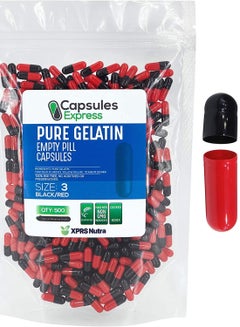 اشتري XPRS Nutra Size 3 Empty Capsules - Empty Gelatin Capsules - Capsules Express Empty Pill Capsules - DIY Capsule Filling - Pure Bovine Pill Capsules Empty Gel Caps (500 Count, Black / Red) في السعودية