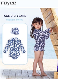 اشتري Girls Split Long Sleeved one piece Swimming Wear With Swim Cap Suit for Toddler/Junior/Youth Aged 0-3 Years girls， 0 formaldehyde, 0 bleach, and 0 fluorescent agent في الامارات