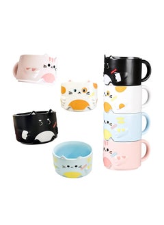 اشتري Cat Mug Set, Stackable Porcelain Cute Cat Coffee Mug Set, Gifts for Cat Lovers, Funny Coffee Mugs with Cartoon Cat Designs 10 oz for Party, Set of 4 في الامارات