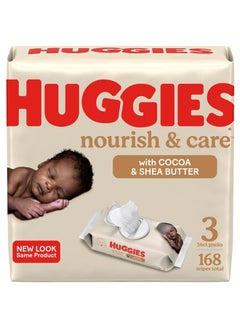 Buy Huggies Nourish & Care Scented Baby Wipes, 3 Flip-Top Packs (168 Wipes Total) in UAE