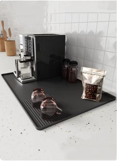 Buy 1-Piece Coffee Bar Mat Silicon Dish Drying Mat Dish Drying Pad for Kitchen Black 60x40 cm in UAE