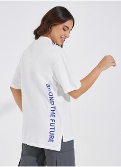 Buy Oversized Slogan T-Shirt with High-Low Hem in Saudi Arabia