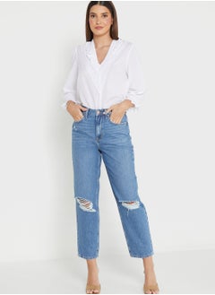 Buy Ripped High Waist Jeans in UAE