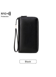 Buy RFID Anti-theft Swipe Ladies Wallet Long Waxed Leather Retro Wallet European And American Large Capacity Clutch Bag in Saudi Arabia