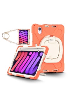 اشتري Moxedo Heavy Duty Shockproof Rugged Protective Colorful Case with 360 Rotating Kickstand, Shoulder Strap, and  Pen Holder for Kids Compatible for Apple iPad Mini 6 - Living Coral في الامارات