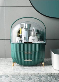 اشتري Makeup Organizer Waterproof And Dustproof Large Cosmetics Storage Display Box With Lid And Drawers Suitable For Bathroom And Bedroom Vanity Dresser Green Colour في الامارات