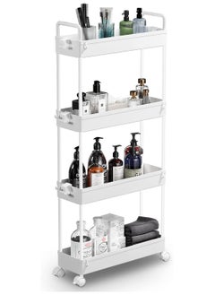 Buy Slim Storage Cart, 4 Tier Bathroom Organizer Mobile Shelving Unit, Rolling Utility Cart Slide Out Organizer for Kitchen, Bathroom, Laundry, Narrow Places in Saudi Arabia