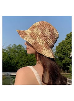 Buy Womens Straw Sun Hat Woven Bucket Hat Fishing Hat Beach Hat Foldable Cap Summer Caps, Wide Brim Bucket Hat for Women in Saudi Arabia