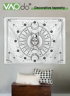 اشتري Sun and Moon Tapestry Short Fluff Home Decoration Hemming Design High Color Fastness Wall Hanging Blanket 150*130CM White في السعودية