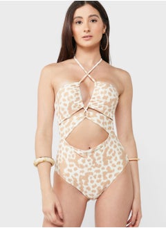 Buy Cut Out Halter Neck Swimsuit in UAE