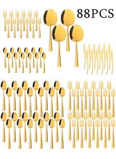 Buy 88 Pieces Cutlery Set Service for 24 person,Pure Stainless Steel Flatware Set,Mirror Polished Cutlery Utensil Set Include Spoon/Fork/Rice Server/Knife/Cake Fork/Tea Spoon in UAE