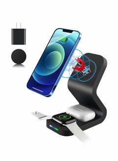 Buy Wireless Charger, 3 in 1 Wireless Charging Station Magnetic Qi Certified Fast Charging Stand for 13/13 Pro/13 Pro Max/13 mini/12/12 Pro Max/11/X, for iWatch SE/6/5/4/3/2(with Adapter) in Saudi Arabia