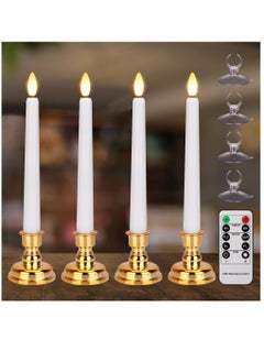 Buy Ramadan Flameless Taper Candles Flickering with Remote and Timer Window Gold Candlesticks Suction Cups 8 Inch Warm White 3D Flame Candle in UAE