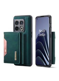 Buy Wallet Case for OnePlus 10 Pro, DG.MING Premium Leather Phone Case Back Cover Magnetic Detachable with Trifold Wallet Card Holder Pocket (Green) in UAE